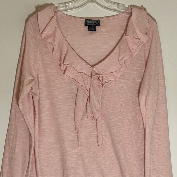 Polo Jeans Company Top Womens Large Pink Ruffle Ralph Lauren V Neck Casual Nice - Picture 2 of 15